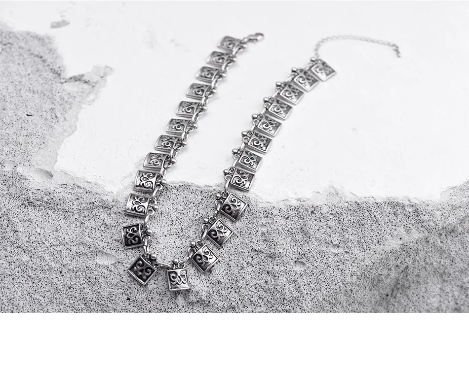 Женское панк ожерелье-чокер из цинкового сплава, винтажное Позолоченное серебряное ожерелье с квадратным металлическим кулоном в стиле бохо, этническое чокер, ожерелье-воротник