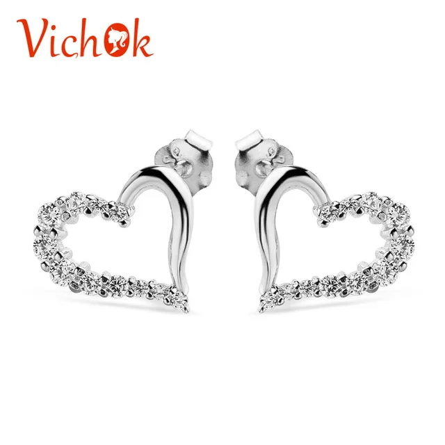 VICHOK 925 Sterling Silver Heart Shape Stud Earrings For Wedding Gifts Party Ear VICHOK 925 Sterling Silver Heart Shape Stud Earrings For Wedding Gifts Party Ear