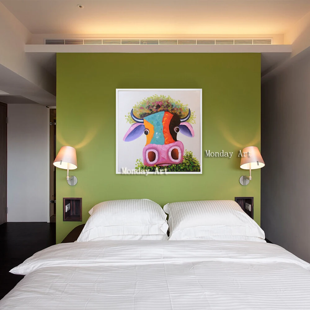 HH The-100-Hand-painted-abstract-Modern-colorful-head-of-cow-Painting-On-Canvas-Wall-Art-Wall (4)