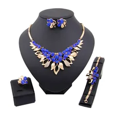 New Arrival 3 Colors Rhinestone Resin 18k Gold Plate Jewelry Necklace Earrings Set Bridal Wedding Jewelry Sets