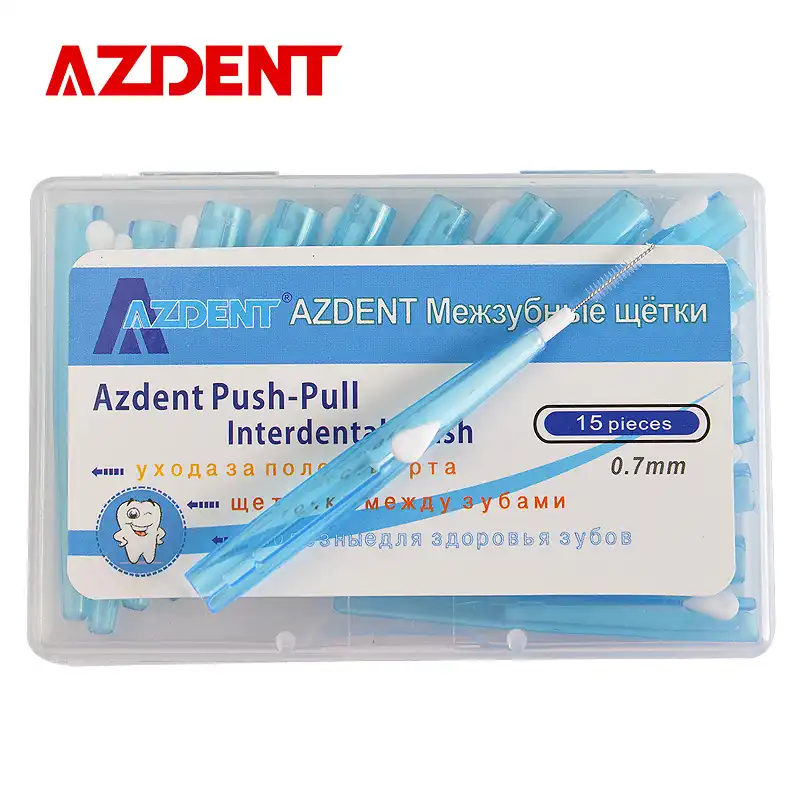 AZDENT 15 шт./упак. Ортодонтическая щеточка для чистки Зубная щётка двухтактный для ухода за межзубным пространством резинки щетка 0,7 мм Уход за полостью рта зубочистка отбеливание зубов - изображение