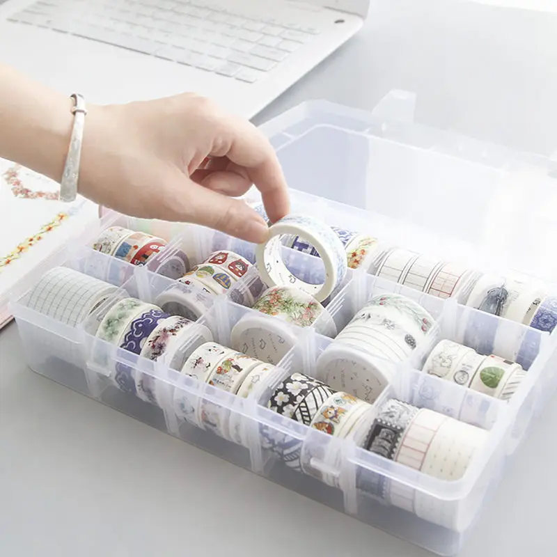 

Coloffice Simple Style 15 Grid paper tape storage box transparent Stationery holder hand account surrounding storage box 1Piece