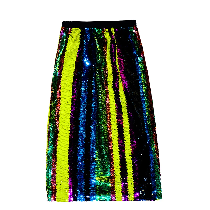 Шикарная юбка-карандаш с блестками, эластичная талия,, цветная Женская юбка с высокой талией, женские вечерние Облегающие юбки в полоску LT624S50