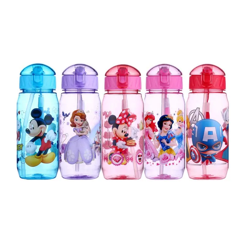 Kids Water Bottles Mini Cartoon Straw Lid Drinking Tumbler Plastic Kitchen Tools