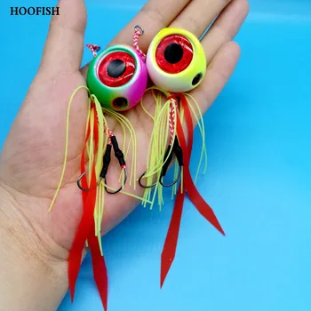 

HOOFISH 1PCS lead Jig head with fishing lure skirt 60g/80g/100g 3colors Four 3D eyes metal fishing lure