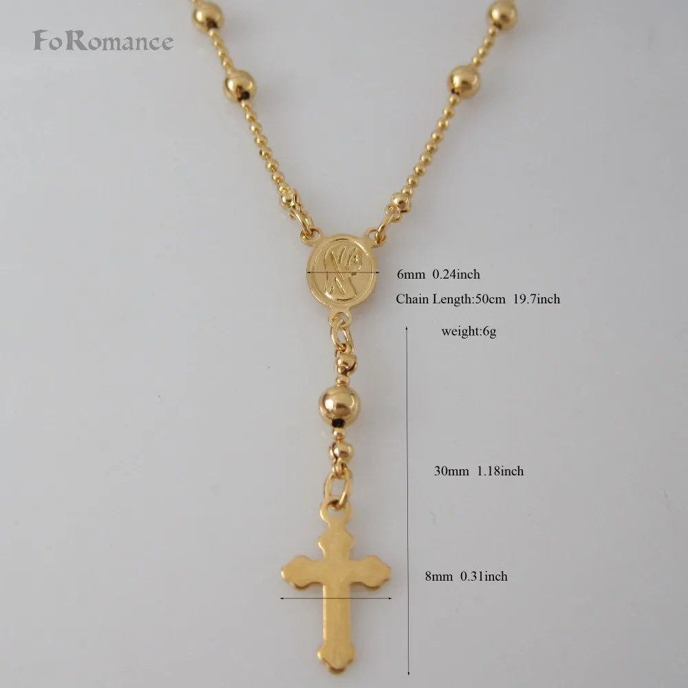 

Foromance/YELLOW GOLD GP BALL BEADS 18" NECKLACE WITH VIRGIN MARY CHOKER AND CUTE JESUS CROSS PENDANT DANGLER