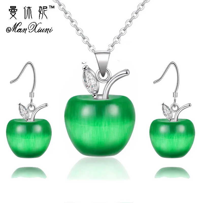 

Manxiuni Jewelry Sets For Women Luxury Wedding Bridal Rhinestone Gem Jewelry Set Opal Cat's Eye Necklace Earrings Set