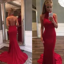 Sexy Halter Red Mermaid Prom Dresses 2017 Custom Pleat Satin Vestidos De Formatura Off The Shoulder