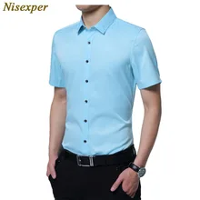 Nisexper мужские рубашки Новинка года Модные мужские короткий рукав Slim Fit хорошее качество Однотонная повседневная обувь деловая рубашка большие размеры 5XL