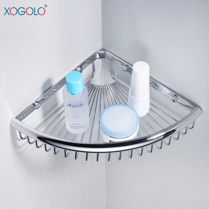 

Xogolo Polished Finish Solid Brass Wall Mount Bathroom Corner Shelf Rack Single Tier Metal Shower Basket Accessories