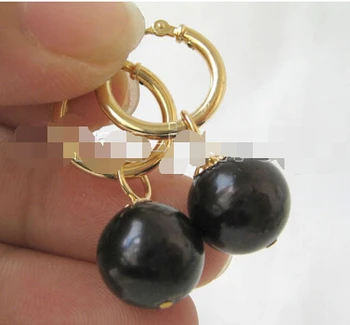 

hot sell new - free shipping 09246 Big 12-13mm black round FW pearl earring 14K gold filled hoop