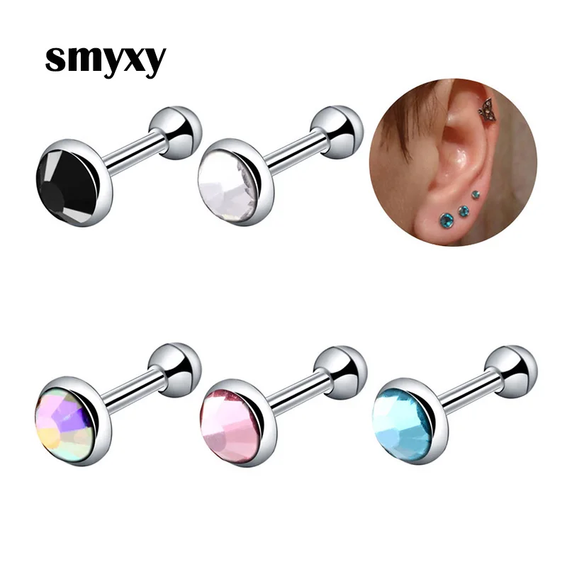 

3pcs/set 3 4 5mm Men Women titanium/stainless steel Ear Studs Inlaid Crystals Tragus Earrings Cartilage Helix Ear Bone Nail