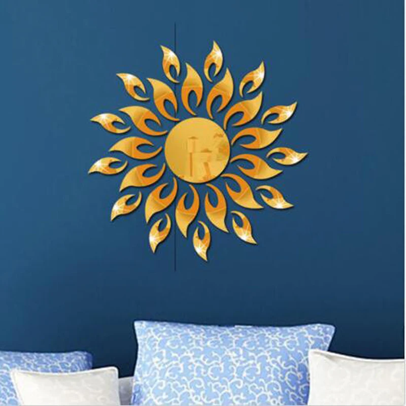 3D Mirror Sun Art Removable Wall Sticker Acrylic Mural Decal Home Room Decor ~