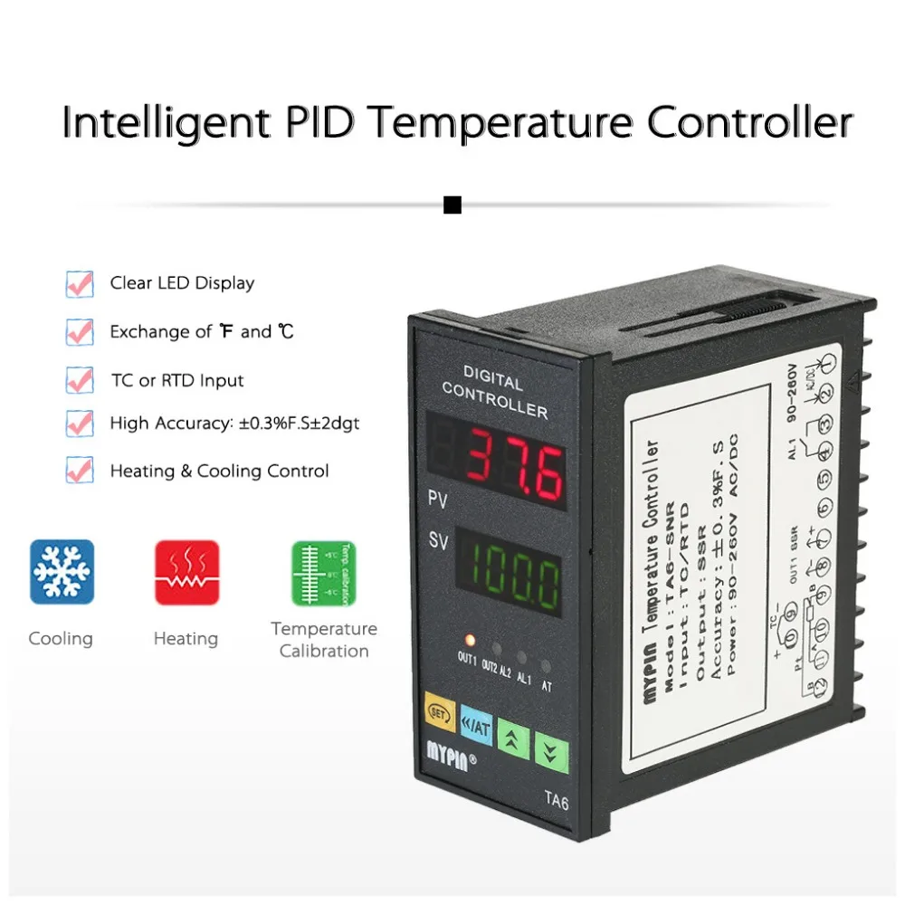 TA6-SNR регулятор температуры двойной 4 светодиодный PID контроль охлаждения TC/вход RTD SSR выход 1 реле сигнализации термостат