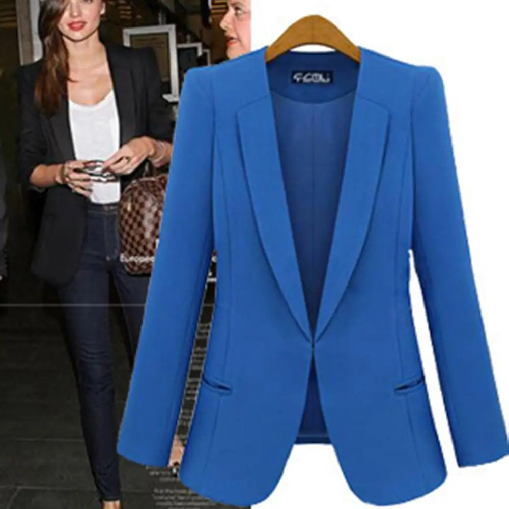 Women Slim Blazer Jackets Suit Black Blue Long Sleeve High