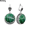 Round Malachite Earrings For Women Antique Silver Plated Party Hollow Flower Pendant Fashion Jewelry ► Photo 1/6