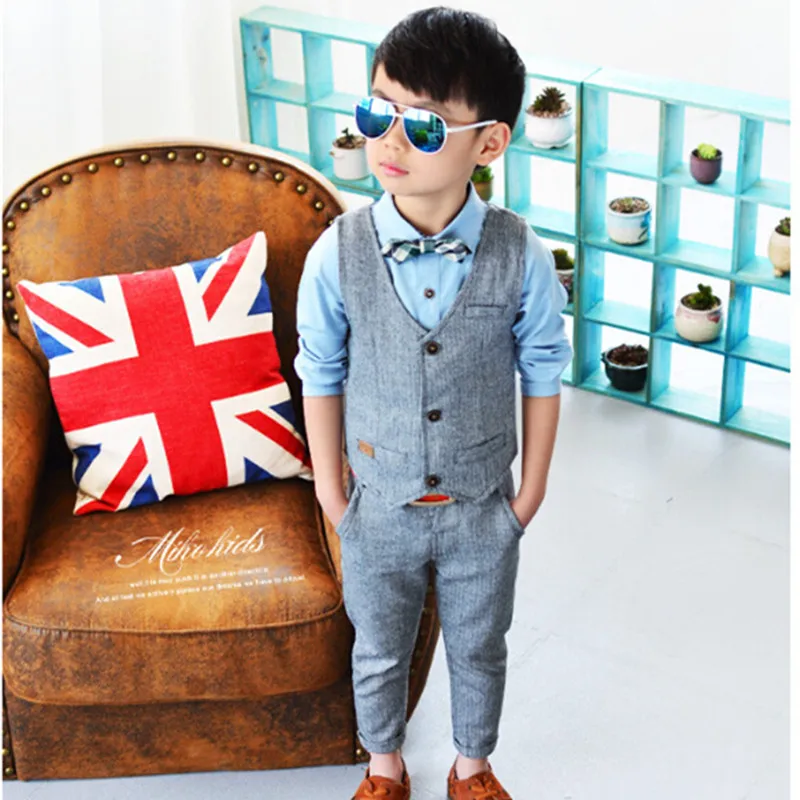 Buy British gentleman boy gray vest suit set 2017