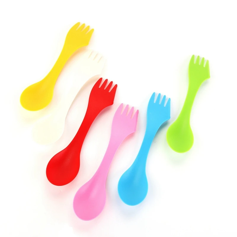 3 In 1 Spoon Fork Cutter Travel Camping Hiking Picnic Utensils Plastic Spork Combo Travelling Gadget Cutlery Tableware