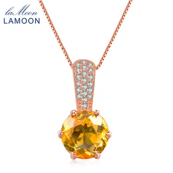 

LAMOON 8mm 2ct Natural Round Citrine 925 Sterling Silver Chain Pendant Necklace Women Jewelry S925 LMNI041