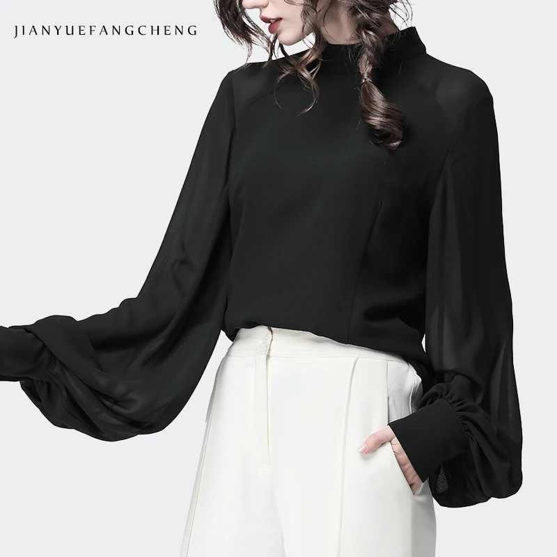 2019 Fashion Spring Fall Black Velvet Blouse Long