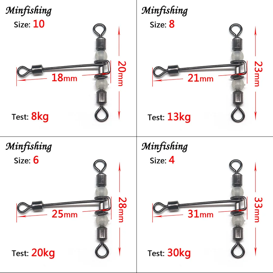 Minfishing 10 шт. 3 Way Вертлюги рыболовные rolling поворотный крест-линия со светящимися бусинами рыболовный крючок Разъем