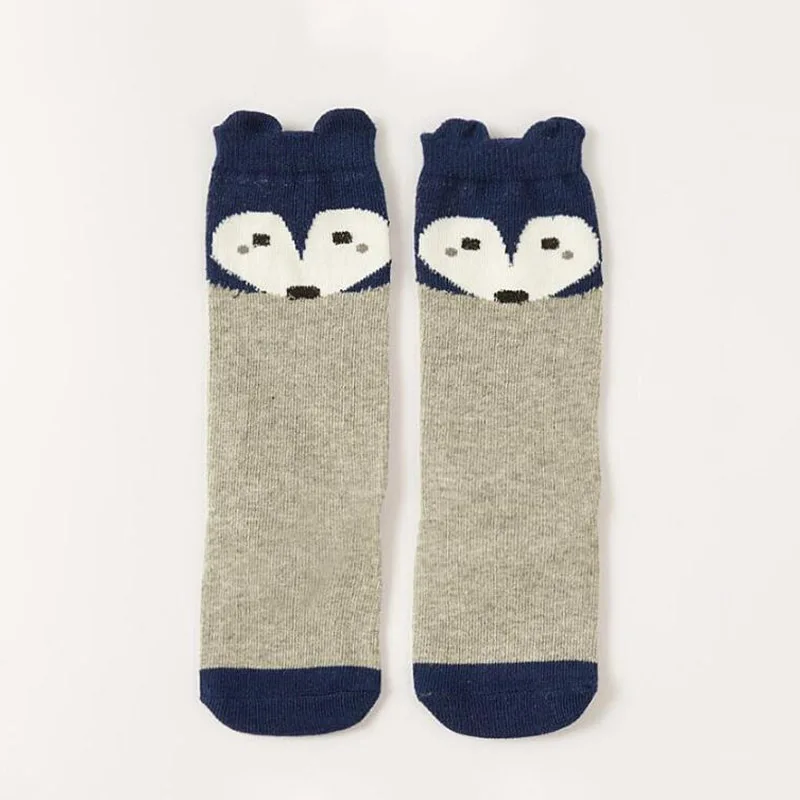 1 пара, унисекс, симпатичный милый мультяшный Лисичка, детские носки, детские носки для малышей, для мальчиков и девочек, мягкий хлопковый для младенцев с животными, носки для 0-3 лет - Цвет: blue fox