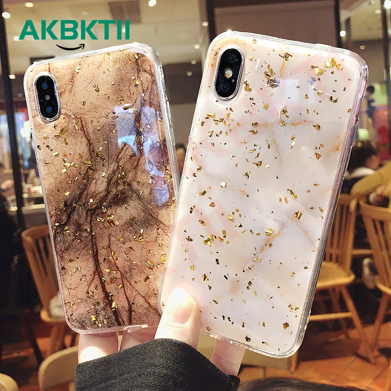 AKBKTII чехол для iPhone 7 роскошные золотые Фольга Bling Мрамор X XS Max XR 8 6 6s плюс Чехол