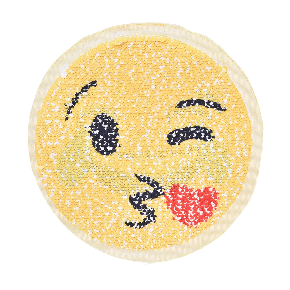 2018 New Reversible Sequined Sew On Emoji Patches for Clothes DIY Coat Sweater Embroidered Paillette Emoji Patch Applique