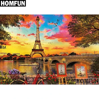 

HOMFUN Full Square/Round Drill 5D DIY Diamond Painting "Eiffel Tower" Embroidery Cross Stitch 3D Home Decor Gift A03896
