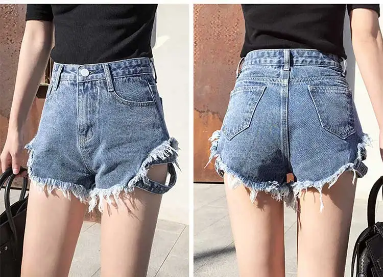 Для женщин летние модные панк джинсы с заклепками шорты для Кисточкой Свободные Harajuku уличная рваные джинсовые шорты Корея карман мини