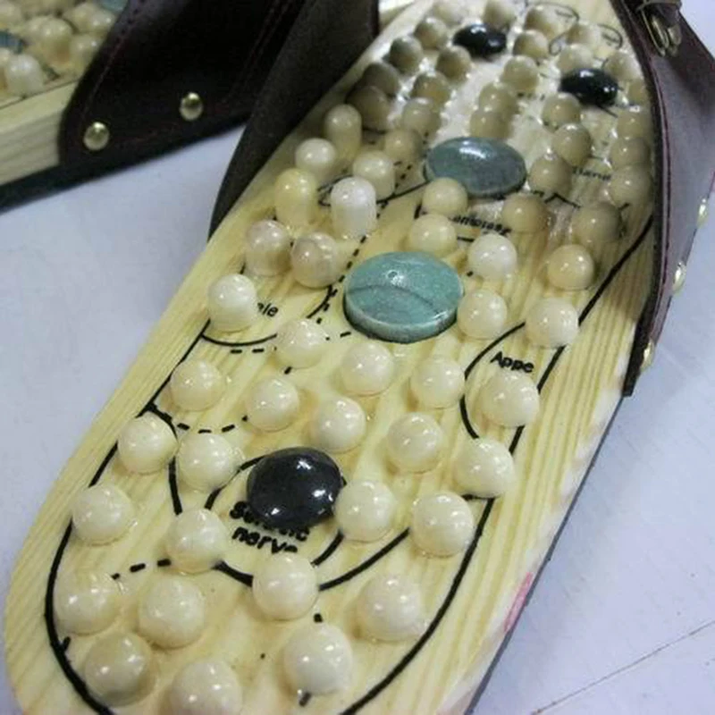 Health care Wooden base acupunture foot massage slippers natural stone acupoint massage slippers-4