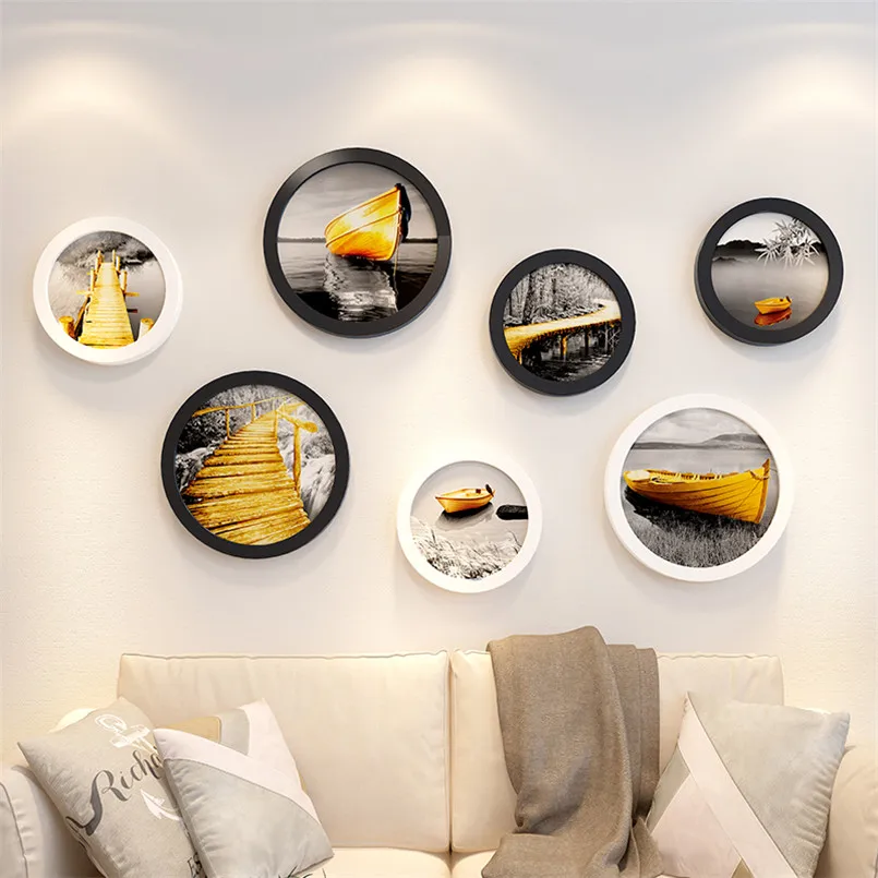 

7pcs Picture Frame Set Wall Hanging Wood Photo Frame Set Home Decorations Accessories Round Frames for Photo Marcos Para Fotos
