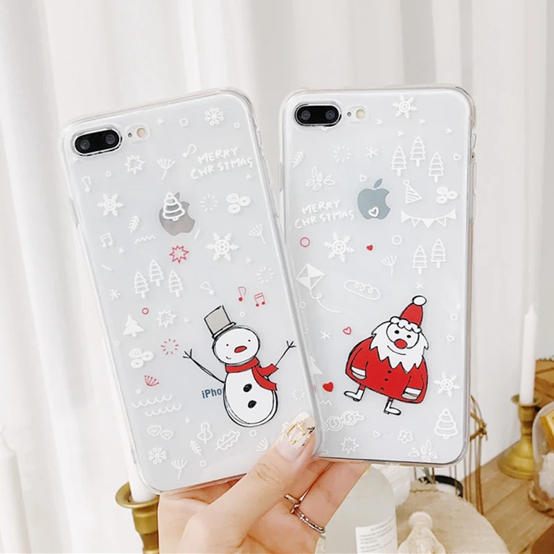 Cute Cartoon Christmas Case For iPhone 6 6s 7 8 Plus X Xs Max Xr Cover Santa Claus Elk Soft TPU Coque 8Plus |