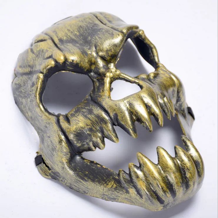 2 шт Хэллоуин косплей креативные подарки Золотой Серебряный анфас маска страшный призрак череп маски скелетов античные клыки череп маска