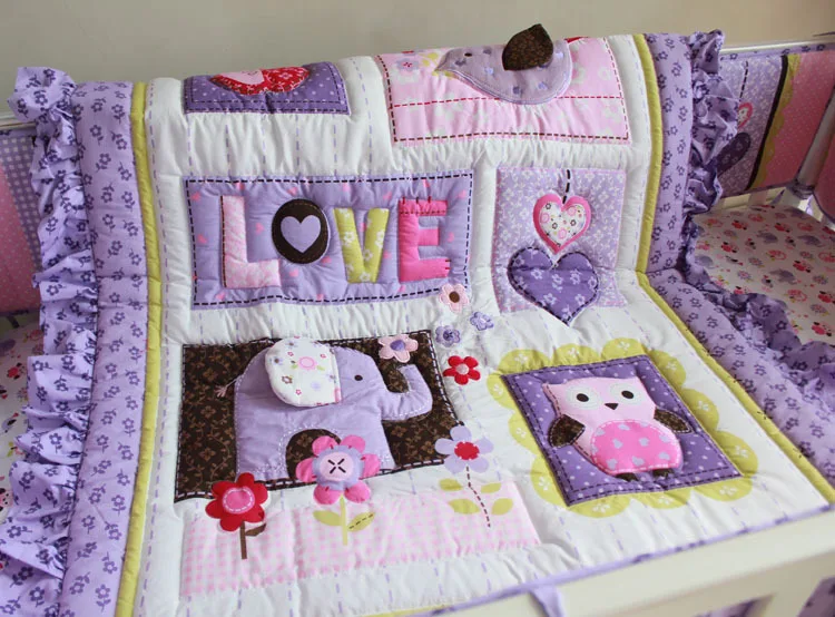 Purple Owl Animals Girls Baby Crib Bedding set ...