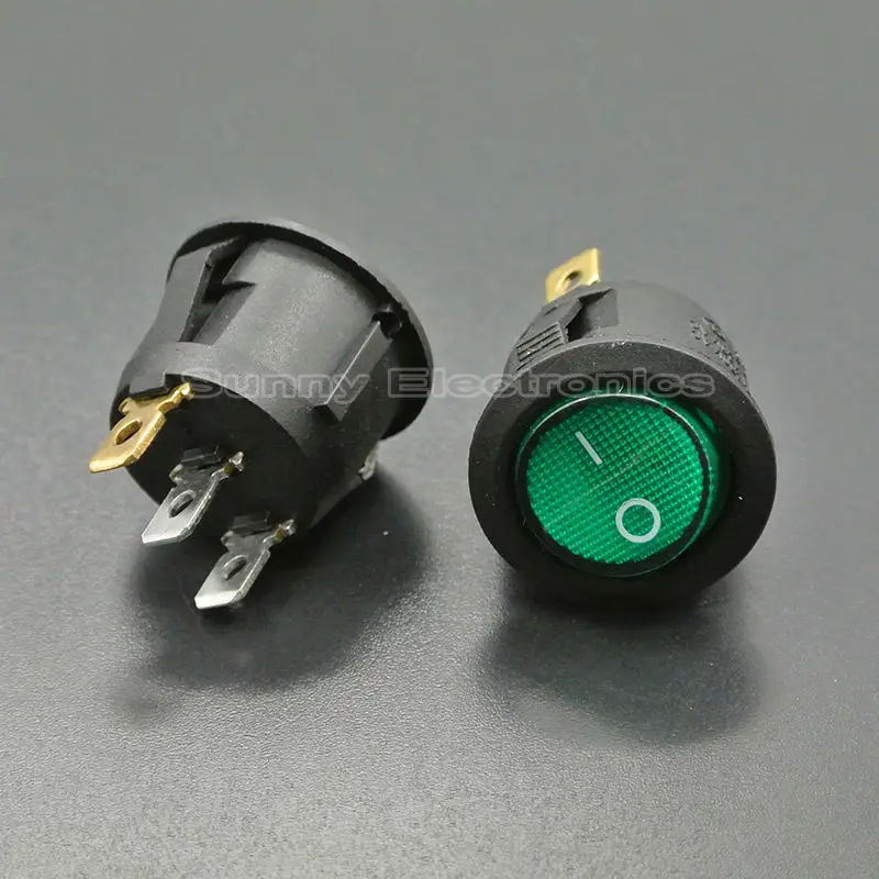 

100pcs Green Lighted On-Off Round LIGHT Rocker Switch 3P 10A125V Kit Car