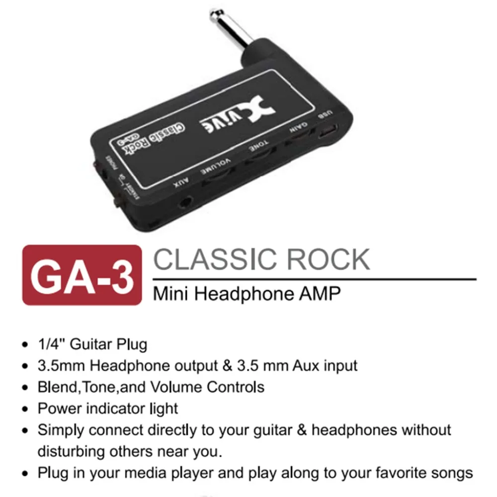 1pc Guitar Plug Mini Portable Recharge Elec Headphone Amp Amplifier Acoustic Rock Metal Delay