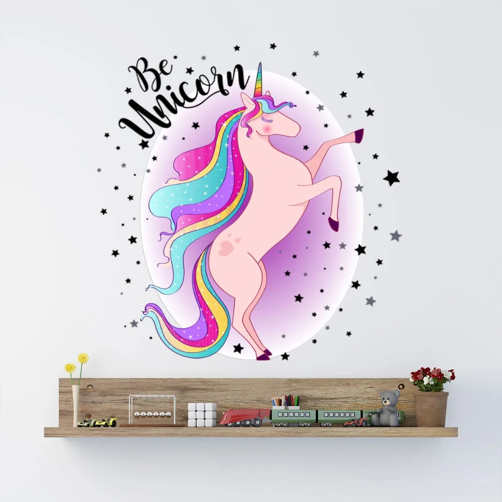 

Cute Magic Unicorn Stars Clouds Moon 3D Cartoon Wall Sticker For Kids Girls Room Nursery Poster Home Decor Art Vinyl Wall Decals