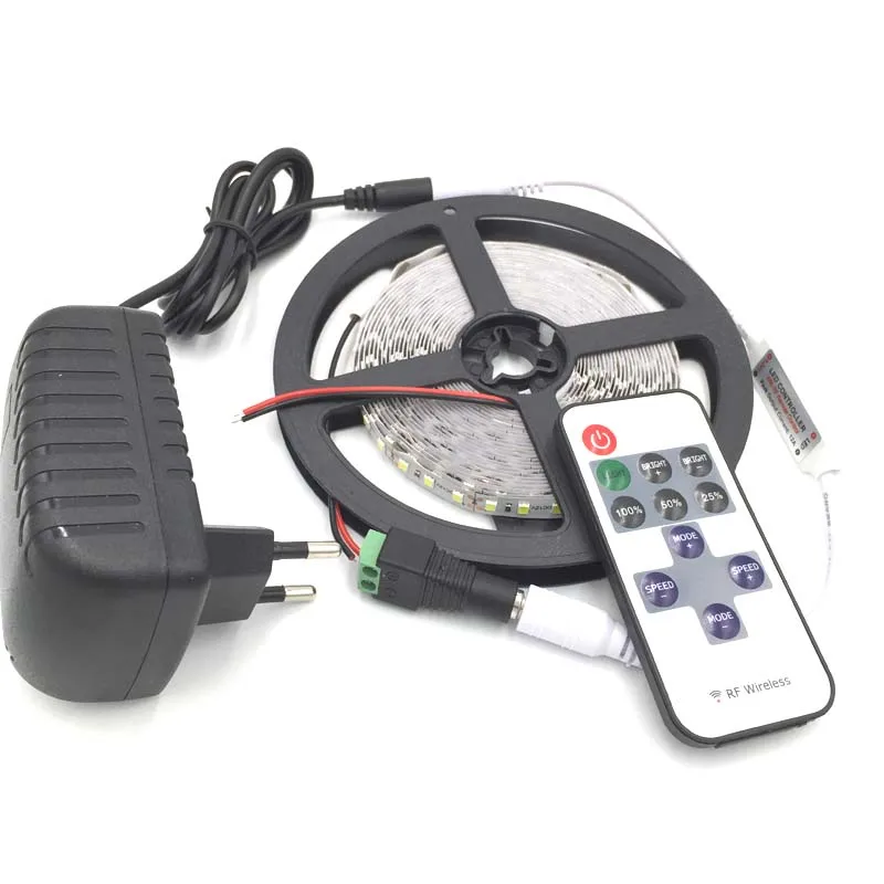 

Non-Waterproof LED Strip 600 leds 5m 2835 led light white red blue + 12v2a Power adapter + 11 Keys RF Controller + DC