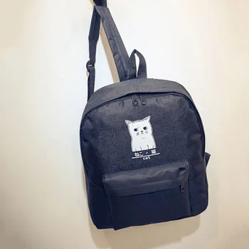 

Cute Cat Casual Travel Bag Cartoon School Students Backpack Middle Finger Backpack Women Canvas Backpack