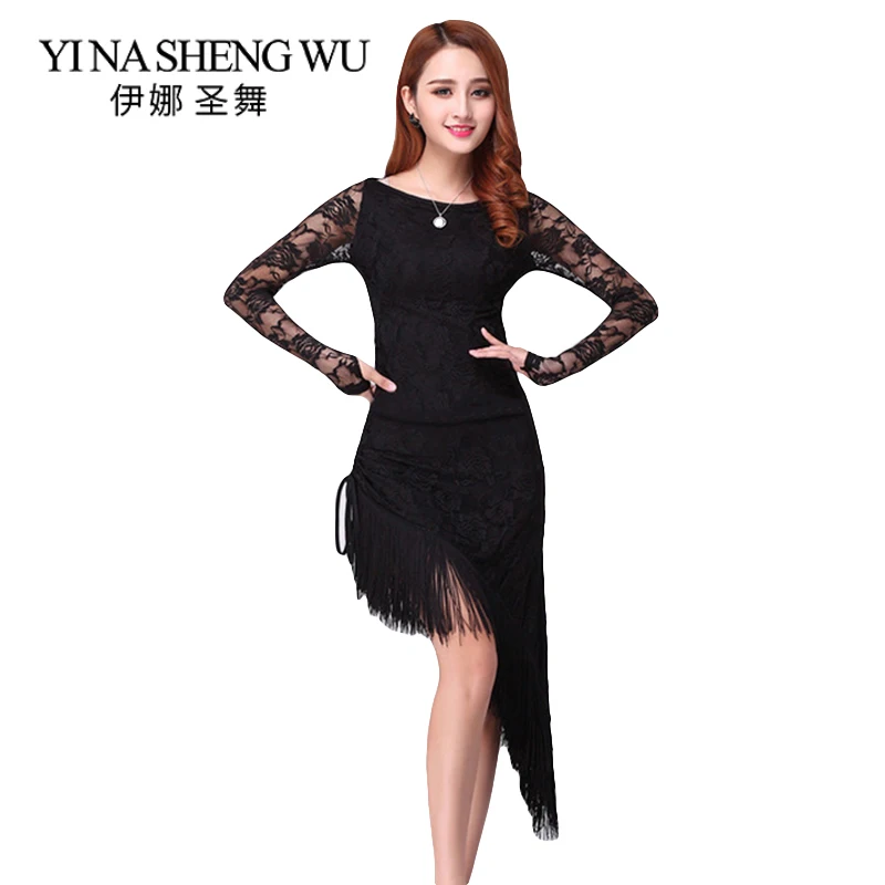 

Retail Latin Dance Dress Tassel Elegant Sexy Women Tango Ballroom Salsa Stage Dance Costumes Lace Patchwork Dancewear