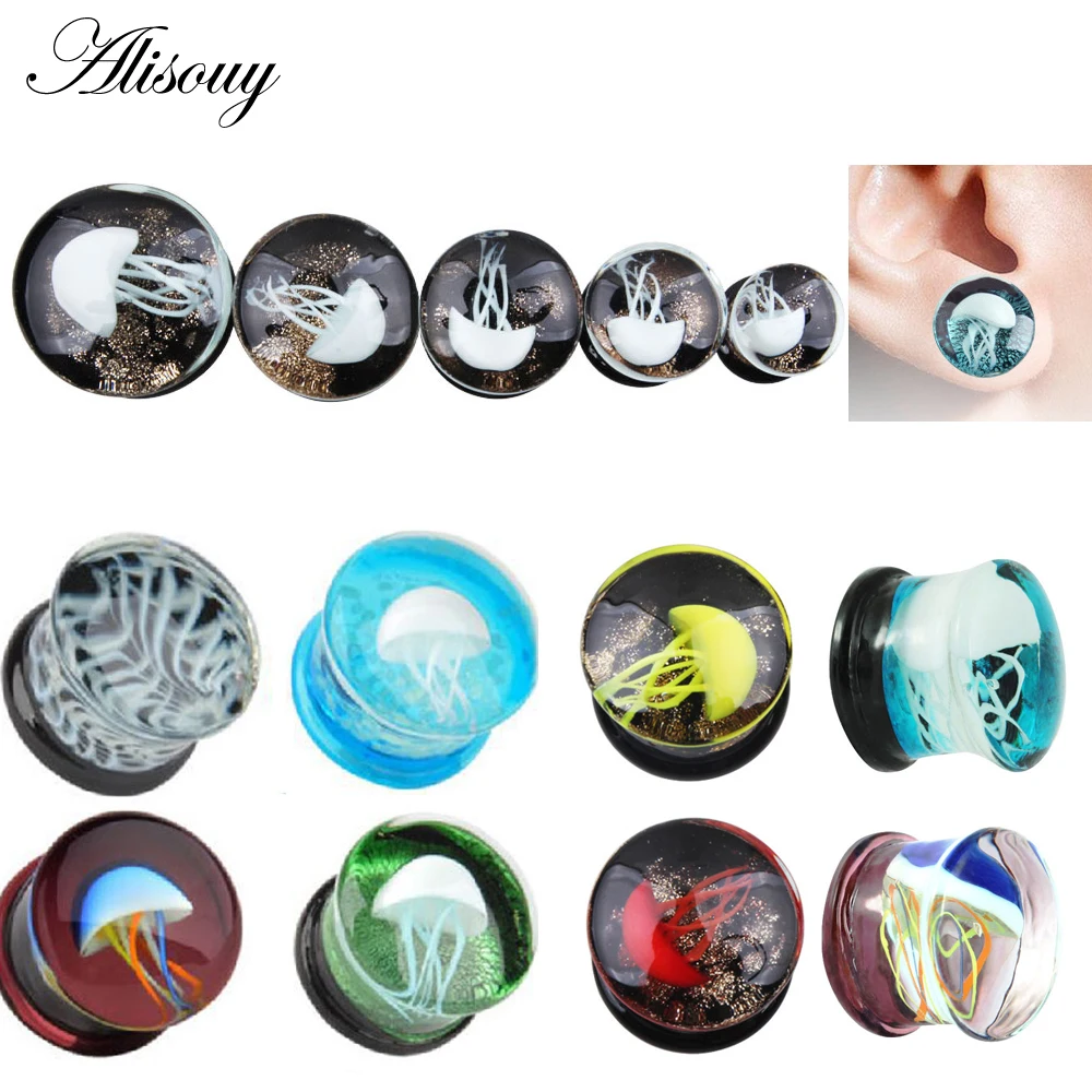 

Alisouy 1Pc Jellyfish Sea Animal HQ Glass Ear Plug Gauges Earring ear Expander Flesh Tunnel Stretcher Body Piercing Jewelry
