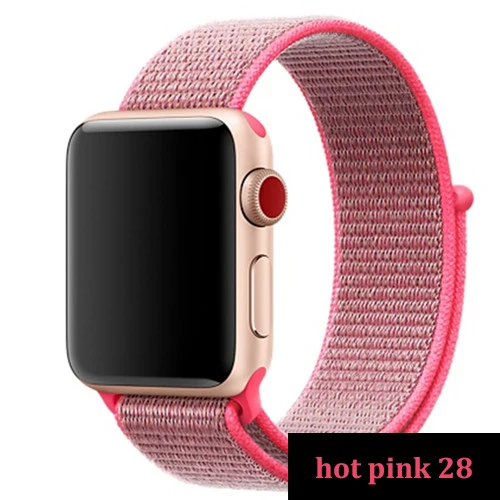 Ремешок для apple watch, ремешок 44 мм, 40 мм, тканый нейлоновый ремешок iwatch серии 5, 4, 3, ремешок 42 мм, 38 мм, ремень, аксессуары для apple watch - Цвет ремешка: hot pink 15