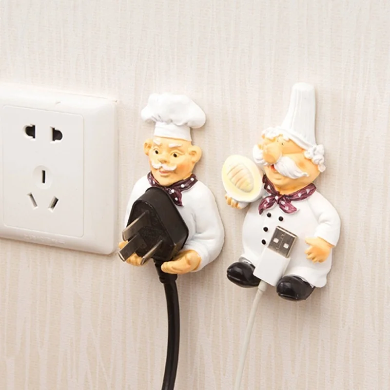 

Lovely Cartoon Chef Strong Power Socket Storage Rack Hook Hanger Holder Wall Decor