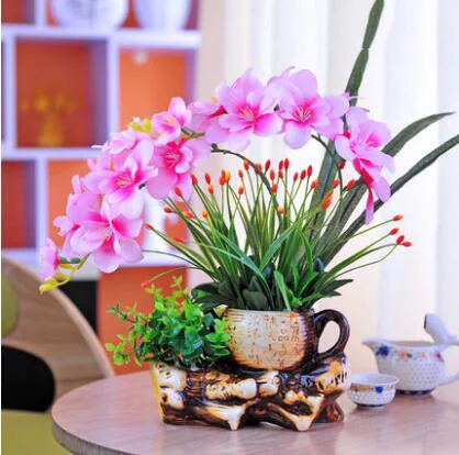 Современная керамическая ваза украшения рабочего стола Цветочная композиция сушеные поддельные цветочный горшок гостиная/офис украшения стола Декор - Цвет: style1