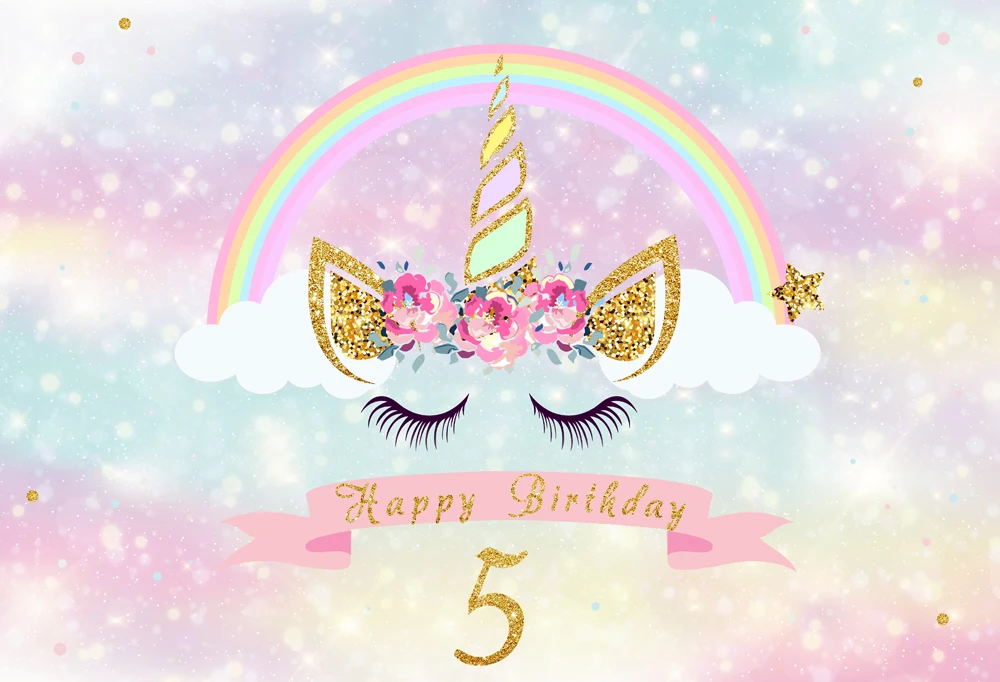 HUAYI Unicorn birthday party Backdrop Rainbow girl princess Background dessert table happy birthday photophone background w-660