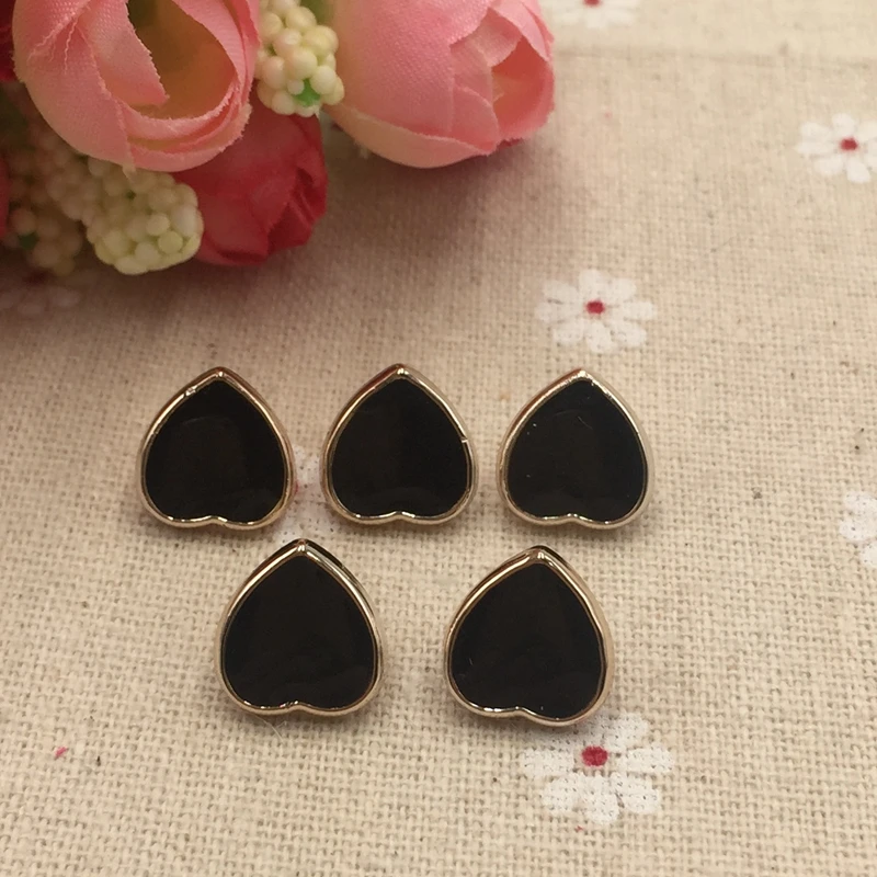 

10pcs metal Jeans button sewing accessories acrylic black gold heart-shaped buttons Single Hole Dot Pattern12mm FC574