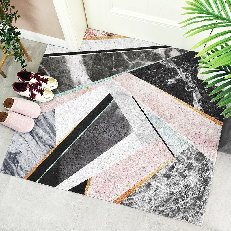 

PVC Silk Loop Dust-proof Rug Marble Geometry Design Carpet t Anti-Fatigue Foam Non-slip Mat Waterproof and Oil Proof Area Rugs