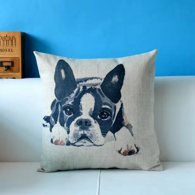 Watercolor Dog Pillow Cushion Almofadas Cotton Linen