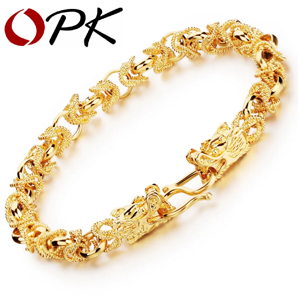 

OPK Luxury Gold Color Mans Bracelets Punk Style Dragon Heads Mens Jewelry Link Chain Friendship Wristband KS445